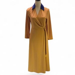 90s Black Label by Evan Picone Women's 6 Wrap-style Midi Dress Golden Mustard